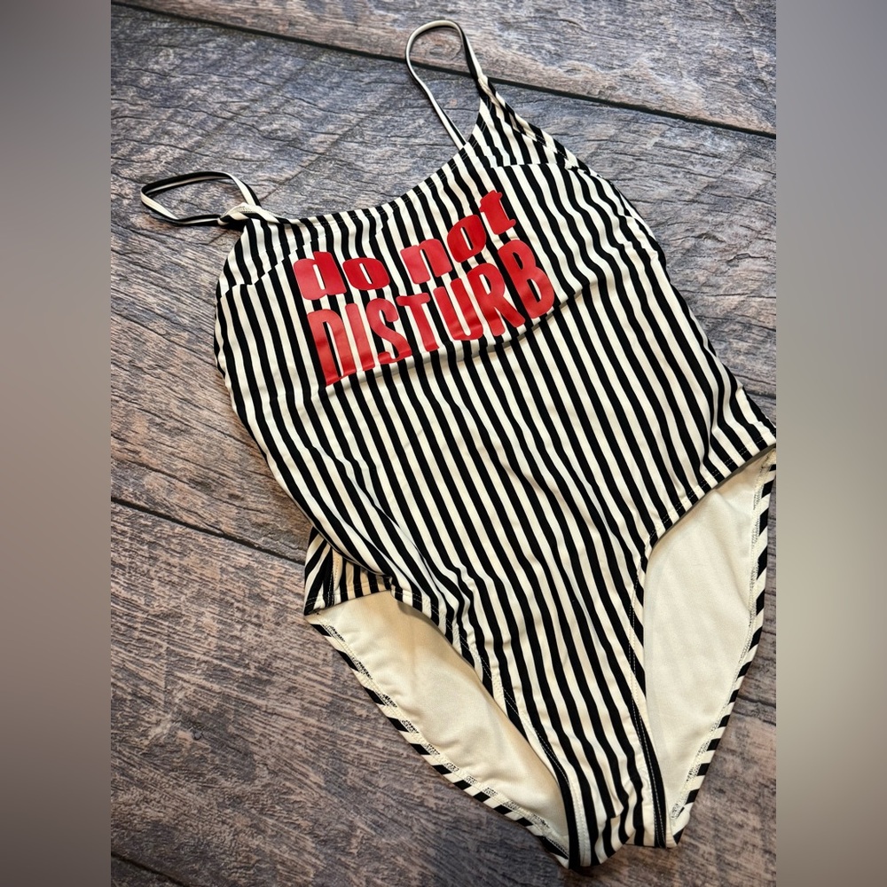 Striped ‘Do not disturb’ one piece swimwear, large